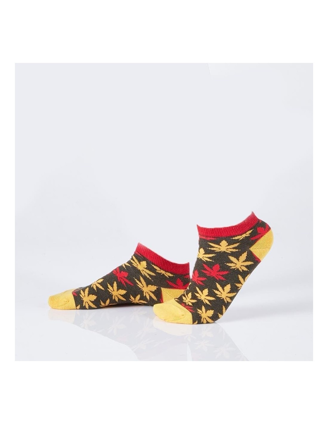 Khakifarbene kurze Damensocken mit bunten Blättern SD39 – Online-Shop – Boutique